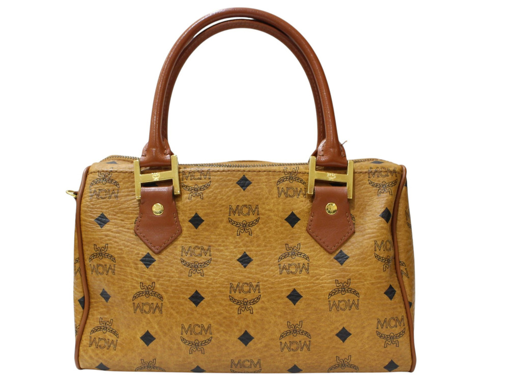 Mcm Leather Boston Handbag Camel Tan Brown